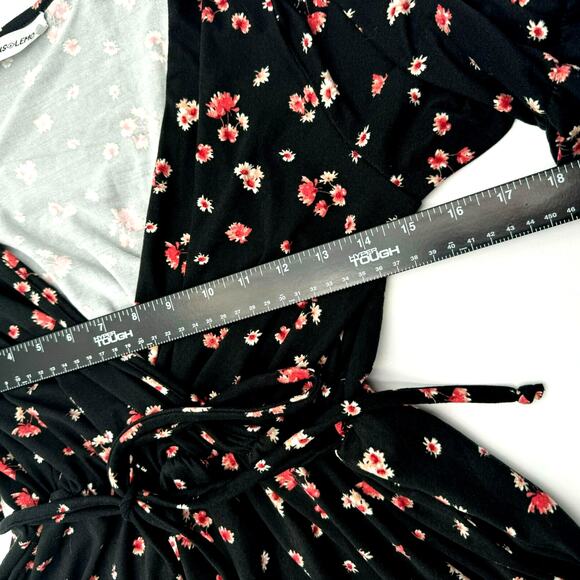 CITRUS & LEMON Women Medium Black pink Ditsy floral print faux wrap dress ruffle - Picture 6 of 7
